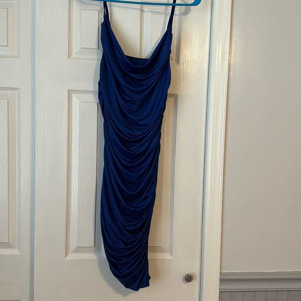 Ruched royal blue dress adjustable straps never worn size L